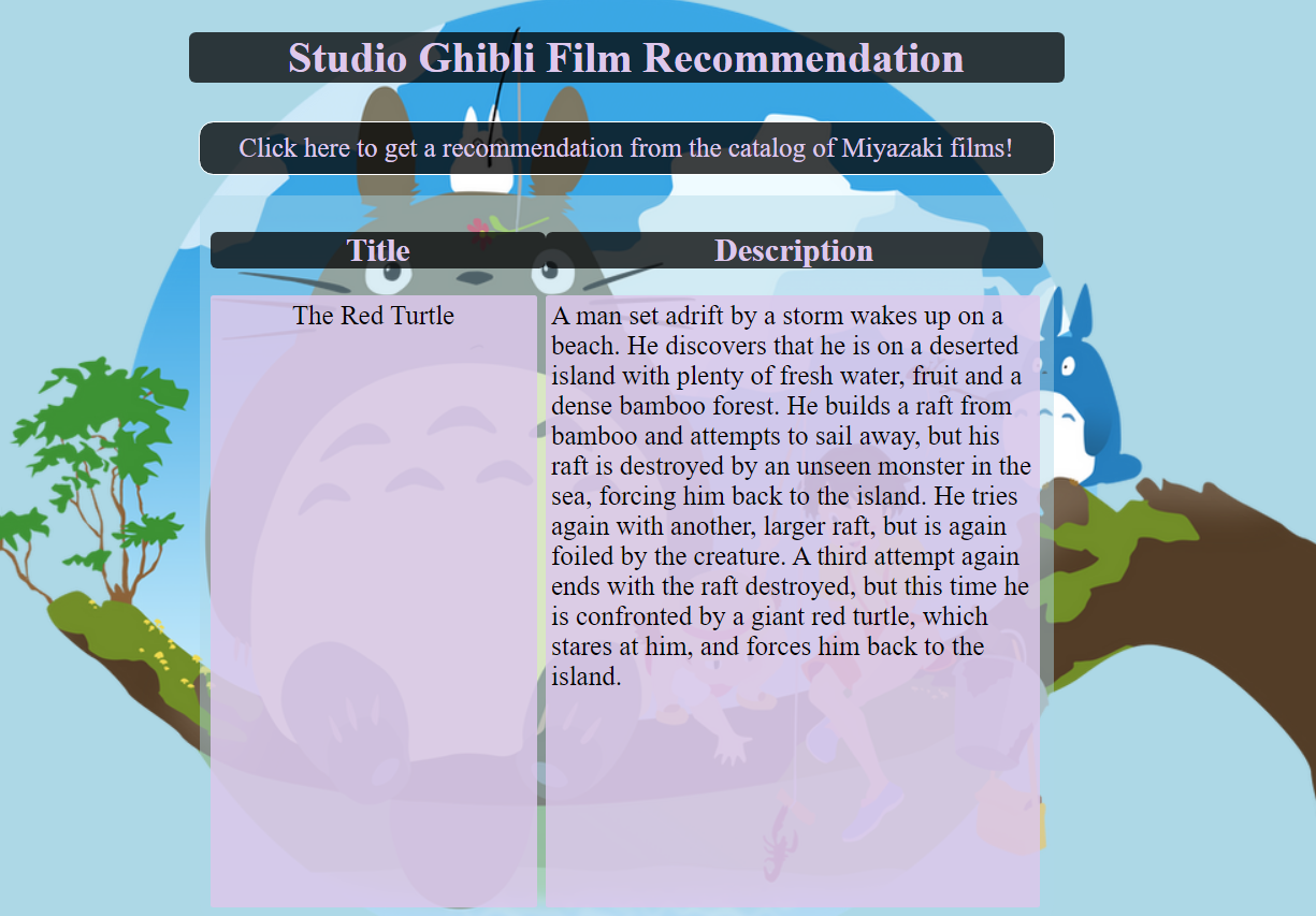 first api - random studio ghibli recommendation generator